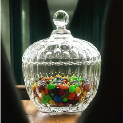 Picture of Clear Glass Sugar Bowl with Cover - 1 Pc, Crystal Design Candy Jar Made from Soda Lime Glass
