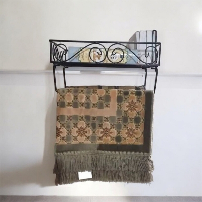 Picture of Elegant 12" Black Metal Wall Quran Stand – Includes 2 Jaymamaz Hangers for Convenient Storage – Ideal for Quran Sharif Display and Jainamaj Hanging – Sturdy and Practical Wall Mount for Home or Mosque.