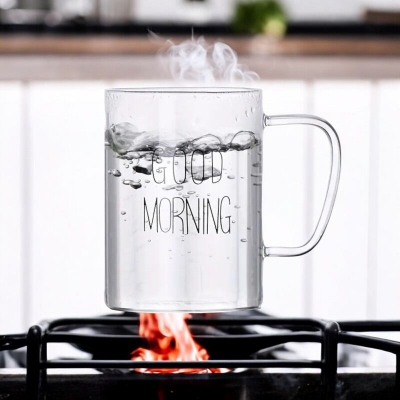 Picture of Borosilicate Glass Breakfast Mug - 450ml, Clear, Heat Resistant, Fireproof, Lightweight. Ideal for Coffee, Tea, Milk, Juice, Yogurt. Eco-Friendly. Perfect for Hot & Cool Drinks. Party Gift. 1pc.