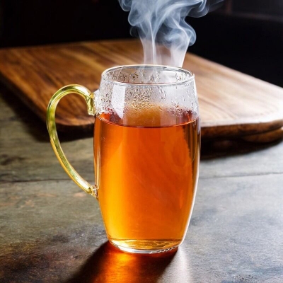 Picture of 1pc Golden Handle Borosilicate Glass Tea Cup - 330ml, Clear, Heat Resistant, Fireproof, Lightweight