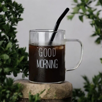 Picture of 450ml Good Morning Borosilicate Cup - Clear, Heat Resistant, Fireproof, Lightweight. Ideal for Coffee, Tea, Milk, Juice, Yogurt. Perfect for Hot & Cool Drinks. Gift for Parties. 1pc.