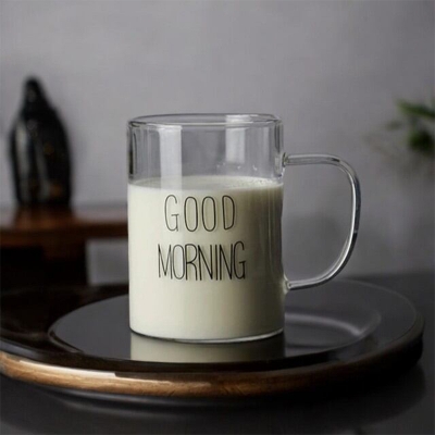 Picture of Borosilicate Glass Good Morning Cup - 450ml, Clear, Heat Resistant, Fireproof, Lightweight. Perfect for Coffee, Tea, Milk, Juice, Yogurt. Eco-Friendly. Ideal for Hot & Cool Drinks. Creative Gift. 1pc.