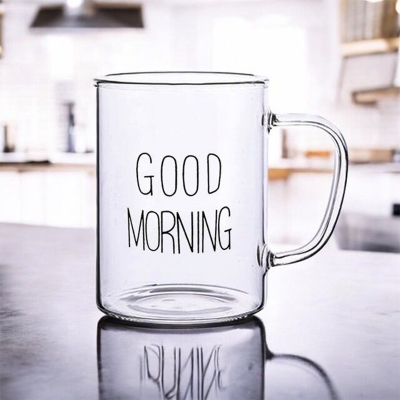 Picture of Borosilicate Good Morning Breakfast Cup - 450ml, Clear, Heat Resistant, Fireproof, Lightweight. Perfect for Coffee, Tea, Milk, Juice, Yogurt. Eco-Friendly. Ideal for Hot & Cool Drinks. Creative Gift. 1pc.