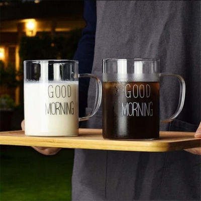 Picture of Good Morning Crystal Cups - 2pcs 450ml Clear Borosilicate Glass, Lightweight, Fireproof, Heat Resistant (Lid Not Included)