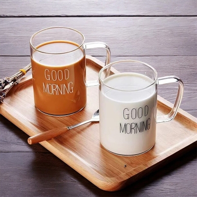 Picture of Couple Mugs - Set of 2 Good Morning Printed 450ml Glass, Fireproof (Lid Not Included)