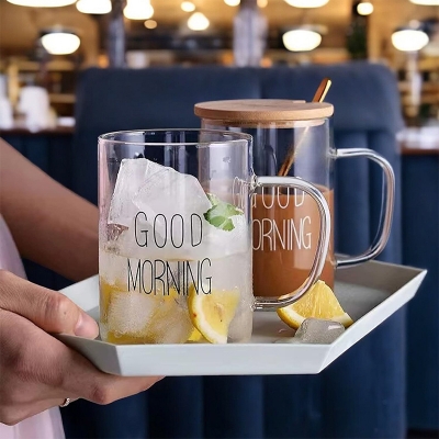 Picture of Set of 2 Good Morning Cups - 450ml Clear Borosilicate Glass, Fireproof, Lightweight (Lid Not Included)