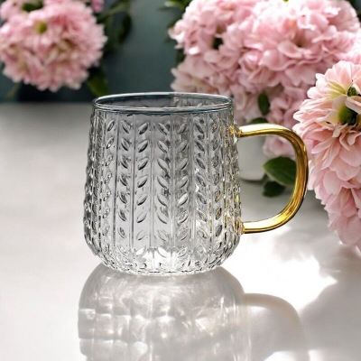 Picture of Borosilicate Glass Coffee Cup - 400ml, Lightweight, Heat Resistant, Fireproof for Oven Use. European Style with a Colorful Handle, Ideal for Hot & Cold Beverages (1pc).
