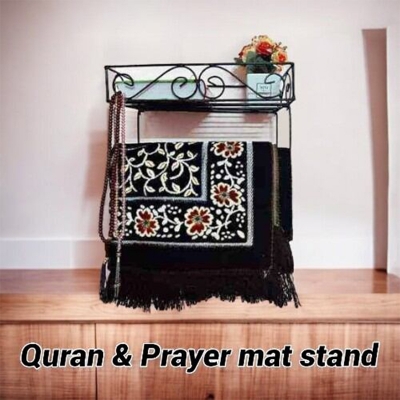 Picture of "Black Square Iron Quran Majid Rack with Zaynamaaz Holder – 15x10x3.5 Inch – Wall-Mounted, Durable, and Modern Design for Organized Storage"