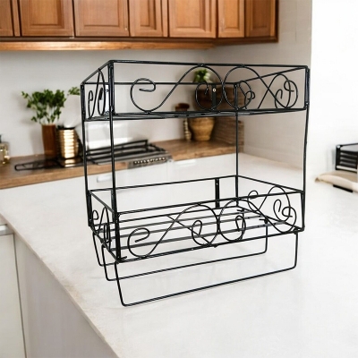 Picture of Quran and Book Wall Stand – Durable 2-Layer Black Metal with Jainamaz Hangers, 14.5x10x12 Inches.