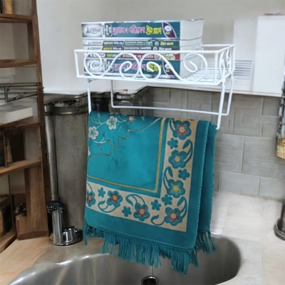 Picture of Elegant Quran Display Stand – White Metal Wall Shelf with 2 Jaynamaz Hangers – Ideal for Mosque or Home