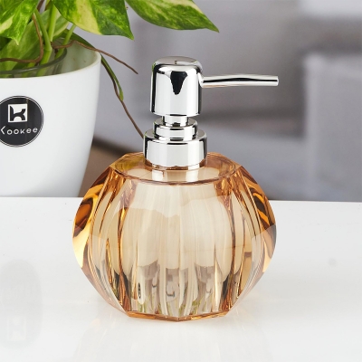 Picture of Acrylic Soap Dispenser for Bathroom handwash, refillable Pump Bottle for Kitchen Hand wash Basin Golden and white colour