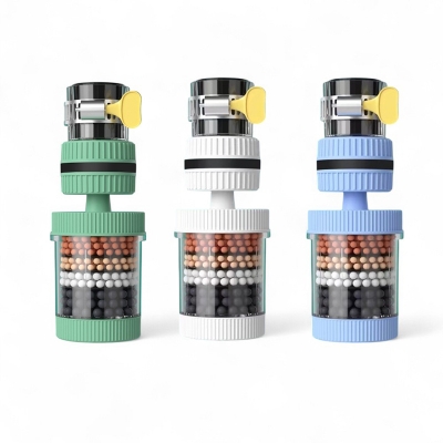 Picture of 360° Rotating Faucet Extender Shower Kitchen Booster Tap Head Nozzle with Activated Carbon Water Purifier Filter | Durable PP+PS+PVC Material | Green Blue White | 1pcs | Size 4.5×1.5×11.8cm