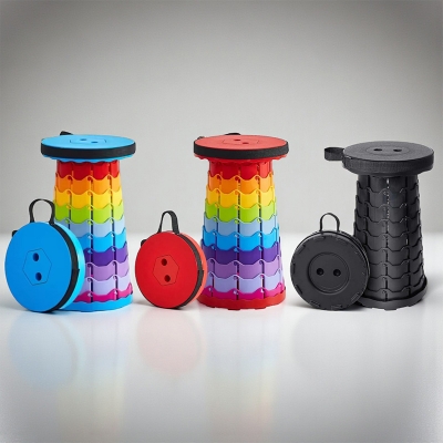 Picture of 1PC Folding Stool Rainbow | Portable Height-Adjustable Round Plastic Chair | Compact Foldable Seat for Outdoor Camping | Strong PP Material | Blue or Red Color Options | Lightweight & Durable