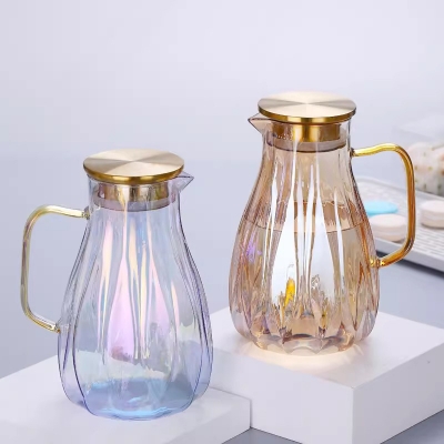 Picture of Glass Water Pitcher with Stainless Steel Lid and Handle, 2-Litre Heat-Resistant Carafe for Hot and Cold Beverages, Modern Multicolor Kettle with BPA-Free Anti-Corrosion Glass Body and Dishwasher-Safe Design