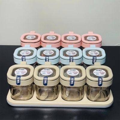 Picture of BPA-Free Square Spice Jar Set with Serving Spoons and Tray