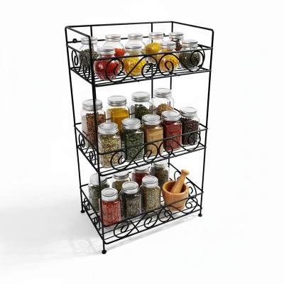 Picture of Premium 3-Tier Spice Rack Organizer for Kitchen Countertop or Cabinet Storage Black Metal Wire Freestanding Herb Jar Holder Modern Pantry Organization Solution Sturdy Space Saving Design for Spices and Seasonings.