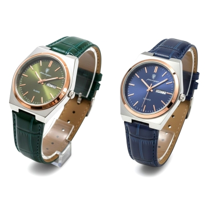 Picture of Men's Leather Quartz Watch Luxury Business Fashion Wristwatch with Date Week Display Water Resistant Luminous Hands Green and Blue Dial Premium Quality Stylish Belt Watch for Men in Bangladesh Best Price.