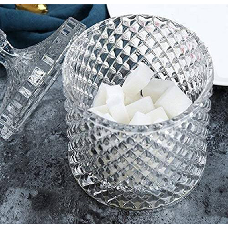 Picture of Crystal Glass Candy Jar with Lid, Colorful Decorative Jar, Small Jewelry Box, Crystal Canister Jar for Cotton Swab Storage and Glass Jar Decor for Bathroom, Living Room