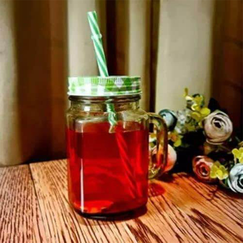 Picture of Glass Mason Jar for kitchen Storage Container and Beverages, Jars, Hole in Airtight Lid, Handle Mug for Milk, Tea, Coffee, Juice, Shakes, Soft Cold Drinks, Smoothie