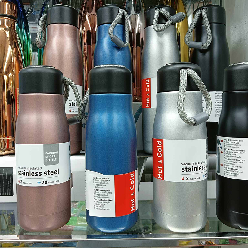 Picture of Water Bottles with Portable Lid, BPA Free, Hydro Insulated Thermal Flask for Hot or Cold Drinks 350 ML - Stainless Steel Metal Reusable Water Bottle