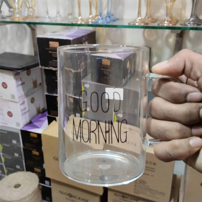 Picture of 1 pcs 500ml Good Morning Glass Mug Coffee Milk Breakfast Cup Tumbler with Handle Transparent Drinkware Household Gift
