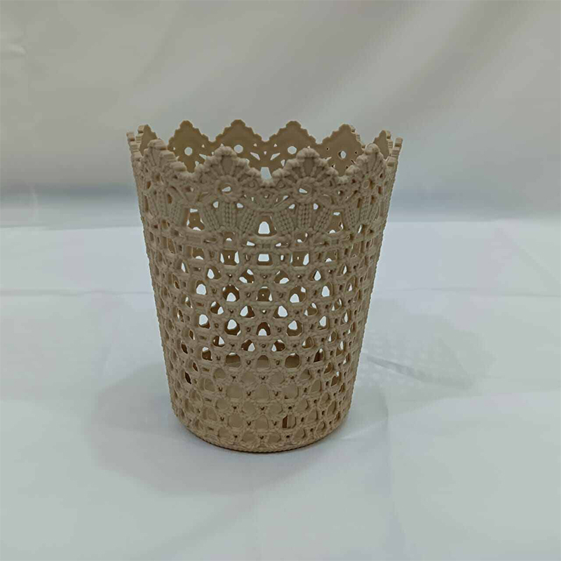 Picture of 1  pcs Plastic Storage Basket Multifunctional Hollow Flower Cylinder Pen Holder Makeup Brush Storage Basket Holder Desktop Organizer