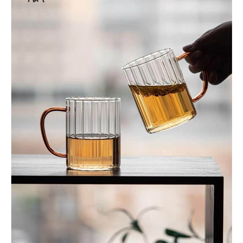 Picture of 1 pcs Glass Cappuccino Tea Cup Straight On Fire Resistant Handle High Temperature Water Cup Family Drink Cup Home Living Room Tea Cup