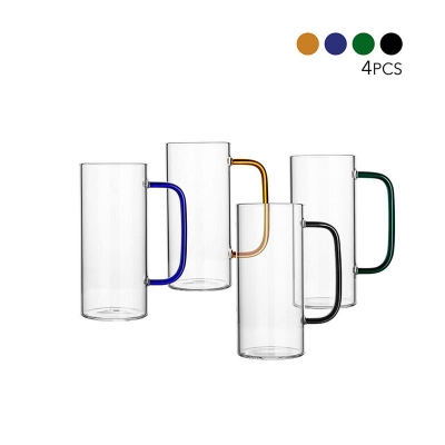 Picture of Deli Borocilicate Glass Coffee Mug with Colored Handle (Set of 4pcs) 80ml GPB31-380/L4