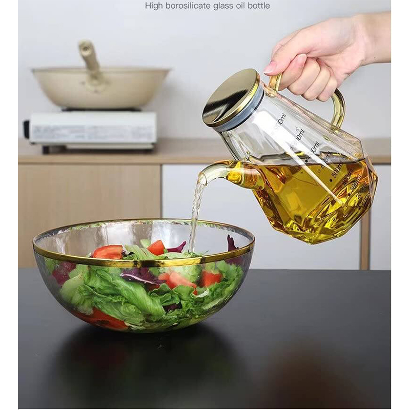 Picture of 700ml Home Creative Glass Diamond Oil Bottle with Scale and Handle Kitchen Soy Sauce Vinegar Condiment Storage Container