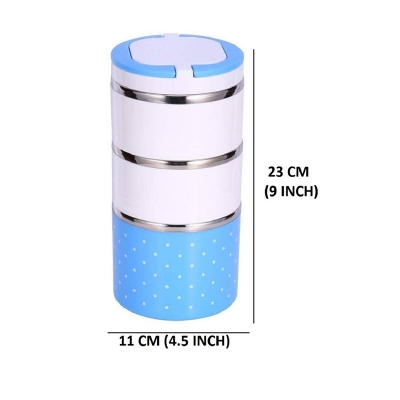 Picture of Stainless Steel Leak Proof 3 Layer Printed Lunch Box Picnic Food Container Tiffin Hot Thermal Box with Handle Lunch Container Box Picnic Food Container Tiffin Box for Outdoor