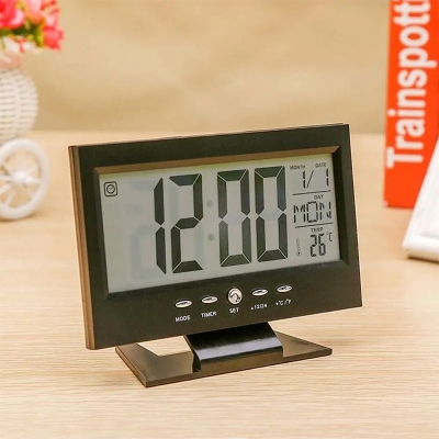 Picture of Acoustic Control Sensing Table Alarm Clock Thermometer Humidity Meter Calendar Backlight Digital Clock for Student