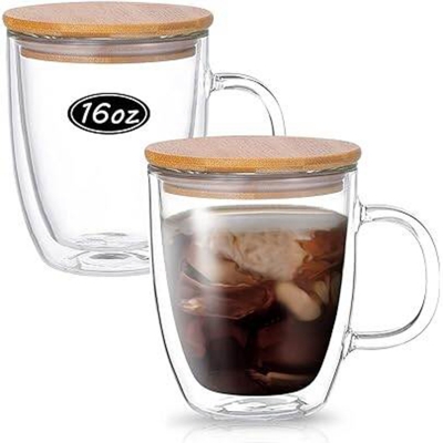 Picture of Double Wall Glass Mug with Bamboo Cover - 320 ML