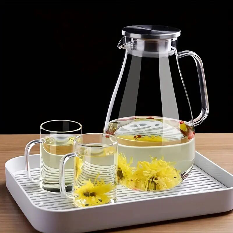 Picture of 1pc High Borosilicate Glass Pitcher With Stainless Steel Lid, Large Capacity,2000ML, Heat-Resistant, Transparent Water Jug For Tea & Juice, Home Beverage Carafe