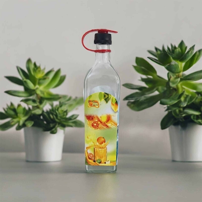 Picture of Clear Color 1 Liter Glass Water Bottle with Lid, Long Drinking Bottle, 1000ml