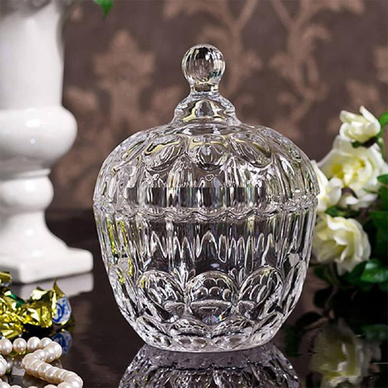 Picture of "Decorative 300 ML Soda Lime Glass Candy Dish with Lid, Ideal for Home and Office Desk, Perfect for Embossing Food Storage, Spices, and Candy, Transparent Design, Includes Glass Lid, 1 Piece"