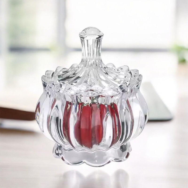Picture of Clear Glass Candy Jar with Lid - Crystal Sugar Bowl, Small Decor Canister for Party and Wedding Gifts