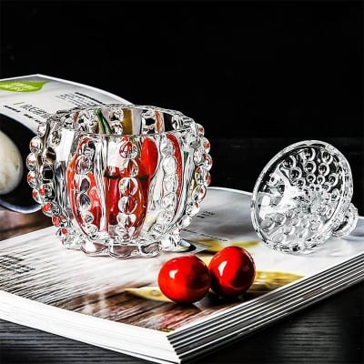 Picture of Crystal Glass Candy Sweet Jar with Lid, Small Clear Decor Canister for Food Storage, Spice, and Candy, Transparent Soda Lime Glass, Includes Glass Lid, Ideal for Party, Wedding, and Christmas Gifts, 1 Piece"