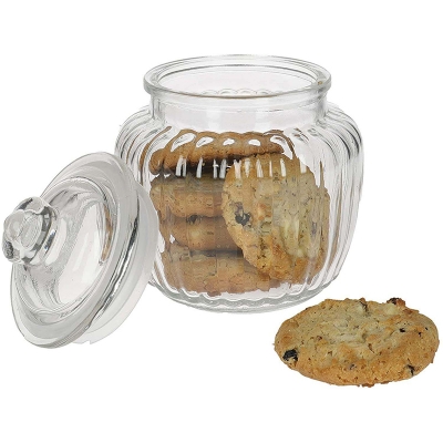 Picture of Stylish Crestal Clear Candy Storage Jar - 1 Pc, Glass with Lid, Vertical Stripes