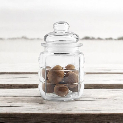Picture of "300ml Small Size Food Storage Jar, Embossed Glass for Dried Fruit and Nuts, Soda Lime Glass with Airtight Stopper, Transparent, Glass Lid Included, Perfect for Storing Candy, Sugar, and Spices, 1 Piece, Same as Picture"