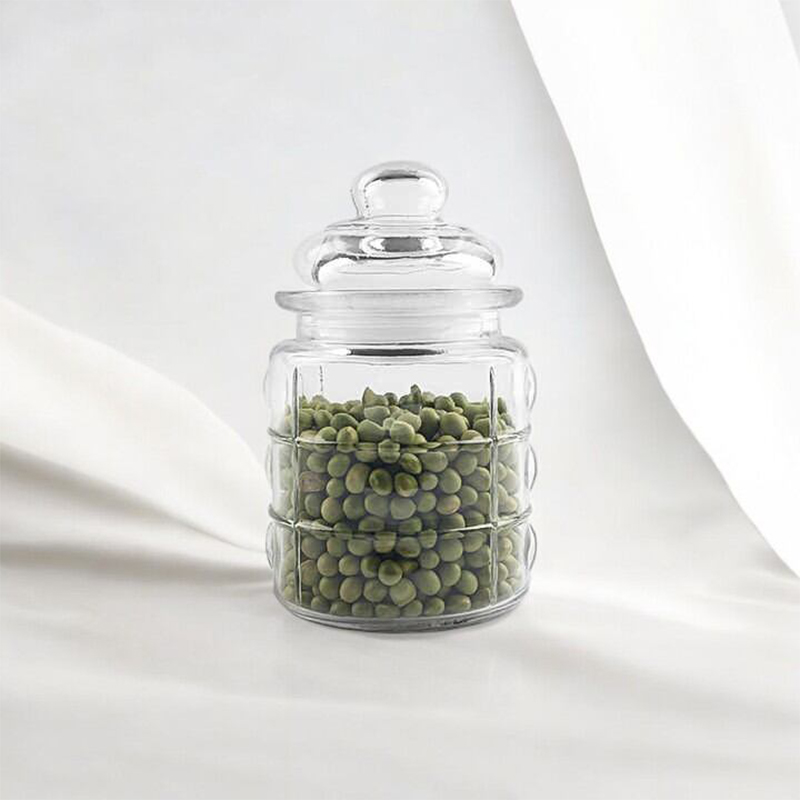 Picture of "Embossing 300ml Food Storage Glass Jar for Dried Fruit and Nuts, Small Size Soda Lime Glass, Airtight Glass Stopper, Transparent, Includes Glass Lid, Ideal for Storing Spices, Candy, and Sugar, 1 Piece, Same as Picture"