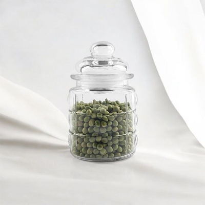 Picture of "Embossing 300ml Food Storage Glass Jar for Dried Fruit and Nuts, Small Size Soda Lime Glass, Airtight Glass Stopper, Transparent, Includes Glass Lid, Ideal for Storing Spices, Candy, and Sugar, 1 Piece, Same as Picture"