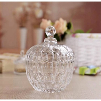Picture of Clear Glass Sugar Bowl with Cover - 1 Pc, Crystal Design Candy Jar Made from Soda Lime Glass