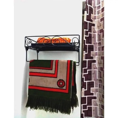 Picture of Elegant 12" Black Metal Wall Quran Stand – Includes 2 Jaymamaz Hangers for Convenient Storage – Ideal for Quran Sharif Display and Jainamaj Hanging – Sturdy and Practical Wall Mount for Home or Mosque.