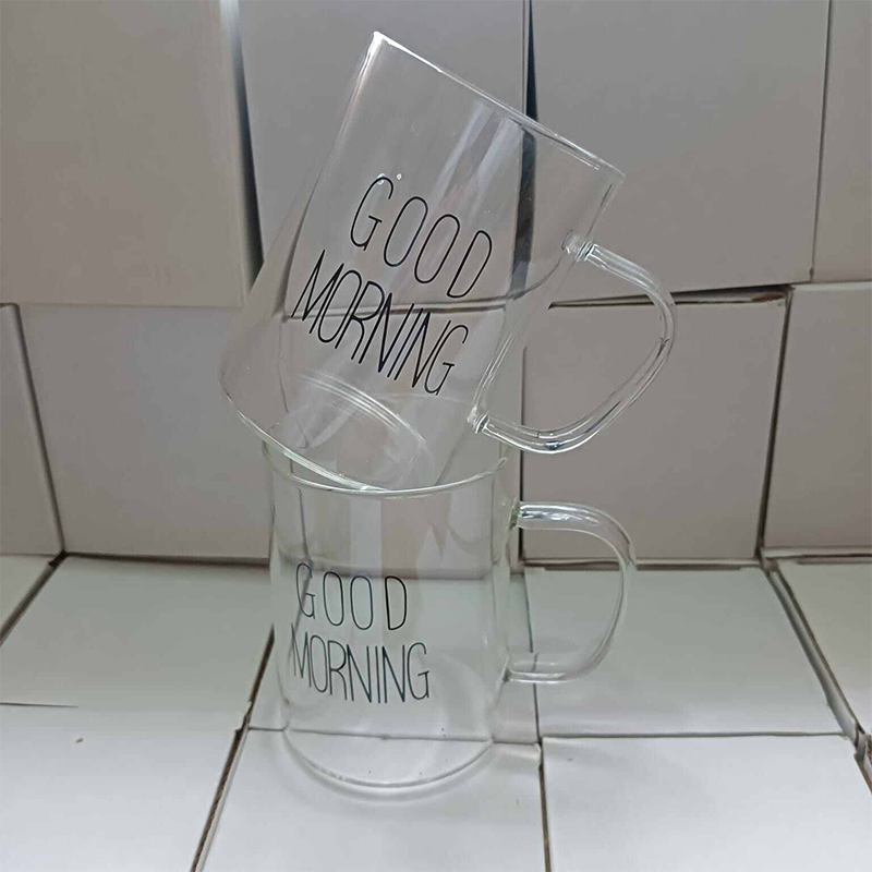 Picture of Set of 2 Good Morning Breakfast Mugs - 450ml Crystal Clear Borosilicate Glass, Heat Resistant, Lightweight, Fireproof (Lid Not Included)