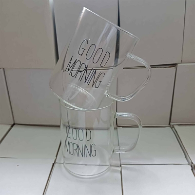 Picture of Set of 2 Good Morning Breakfast Mugs - 450ml Crystal Clear Borosilicate Glass, Heat Resistant, Lightweight, Fireproof (Lid Not Included)