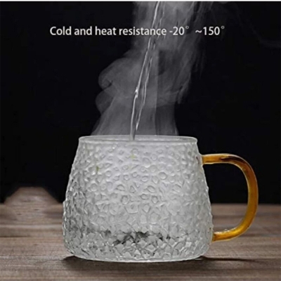 Picture of Elegant Borosilicate Glass Drinkware - 440ml, Lightweight, Heat Resistant, Fireproof for Oven Use. Perfect for Hot & Cool Beverages with a Trendy Color Handle (1pc).