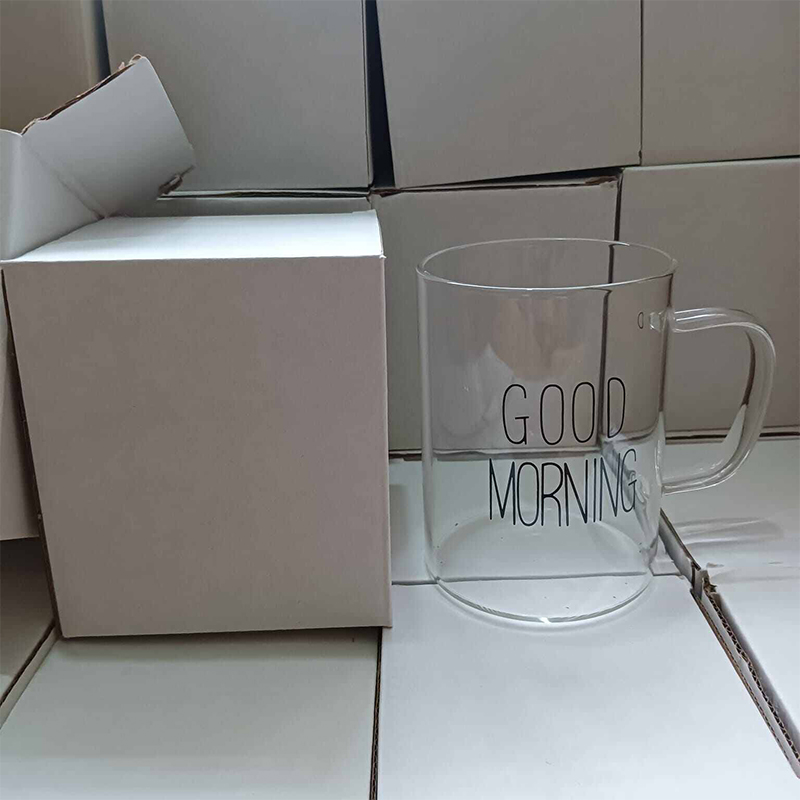 Picture of Clear Borosilicate Mug - 450ml, Heat Resistant, Fireproof, Lightweight. Good Morning Printed. Ideal for Coffee, Tea, Milk, Juice, Yogurt. Eco-Friendly. Perfect for Hot & Cool Drinks. Gift for Parties. 1pc.