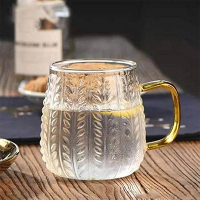 Picture of Borosilicate Glass Coffee Cup - 400ml, Lightweight, Heat Resistant, Fireproof for Oven Use. European Style with a Colorful Handle, Ideal for Hot & Cold Beverages (1pc).