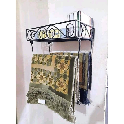 Picture of "Iron Wall-Mounted Quran Majid Rack with Zaynamaaz Holder – Durable Black Square Design, 15x10x3.5 Inch – Modern and Safe Storage for Quran and Prayer Mat"