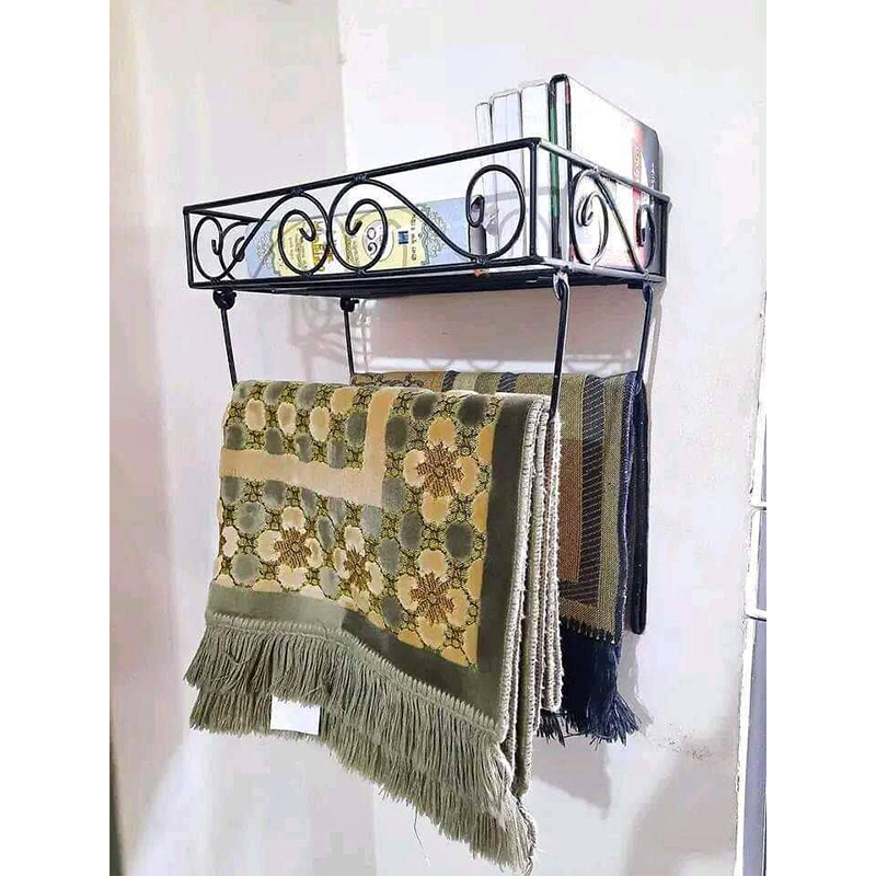 Picture of "Modern Iron Quran Majid Rack with Zaynamaaz Holder – Wall-Mounted Black, 15x10x3.5 Inch – Square Design, Durable"